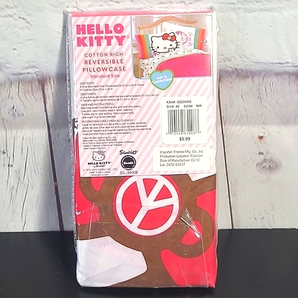 🆕️NWT Sanrio Hello Kitty Peace Sign Standard Size Reversible Cotton Pillowcase - Picture 5 of 11